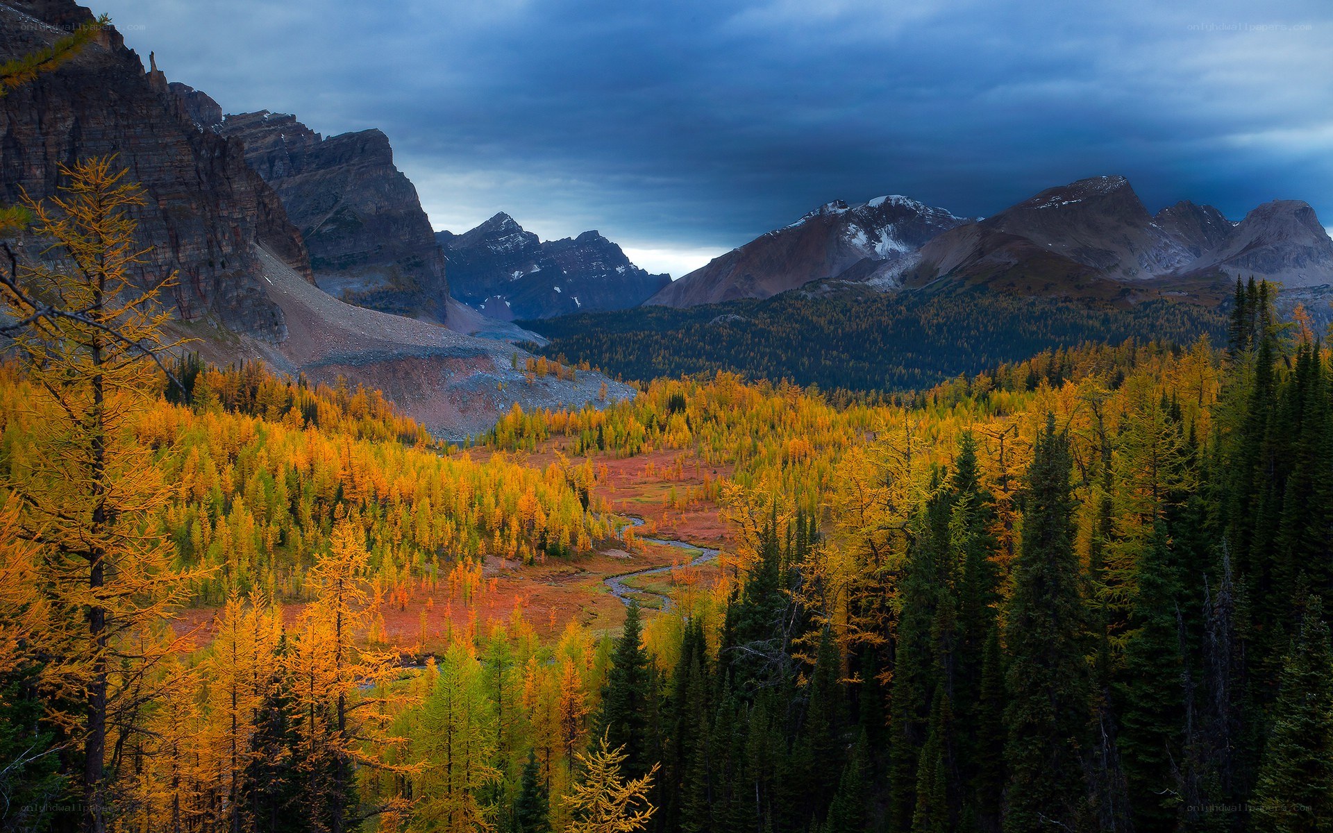 Autumn valley with mountains