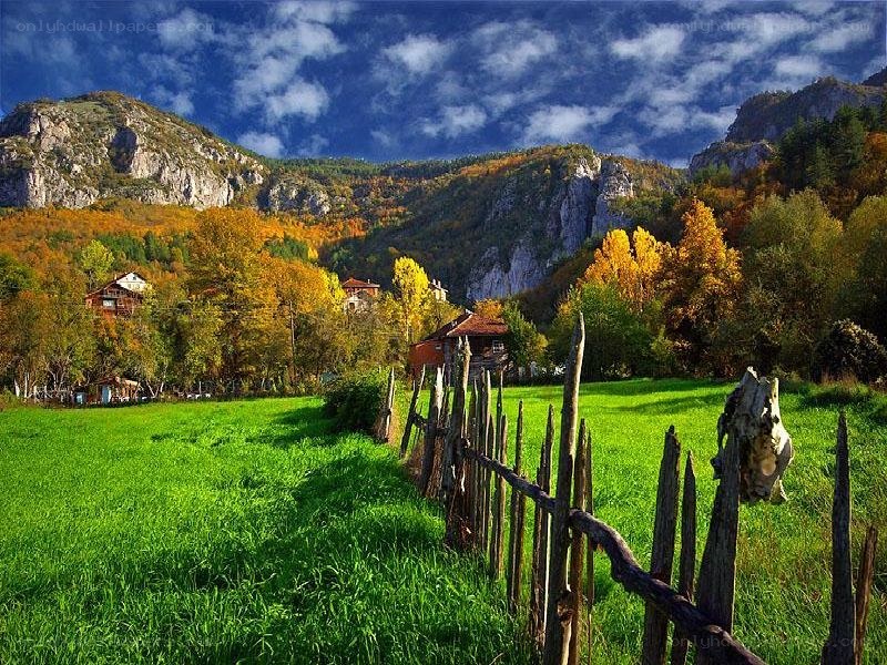Autumn valley with mountains