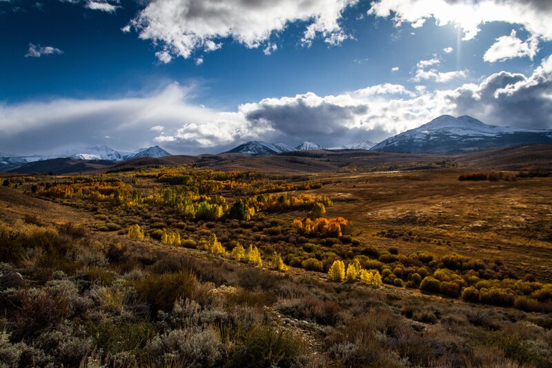 Autumn Valley with Mountains — Blue, Dramatic