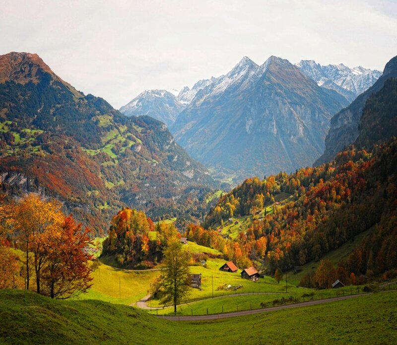 Autumn Valley with Mountains — Green