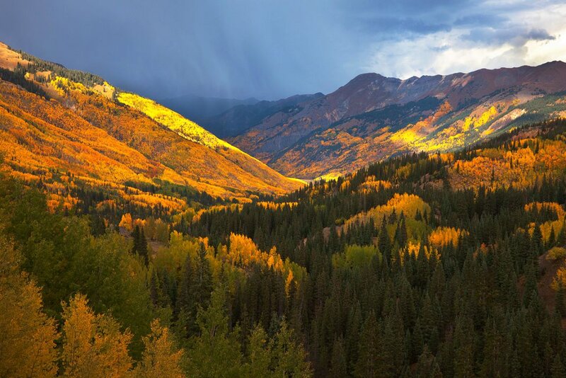 Autumn Valley with Mountains — Orange, Dramatic