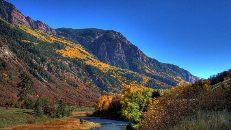 Autumn Valley with River — Blue, Serene