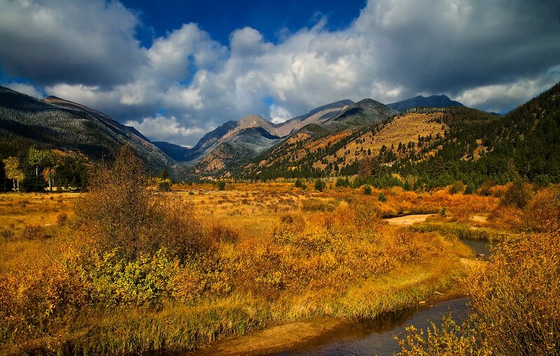 Autumn Valley with River — Blue