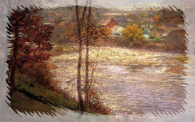 Autumn Village by River