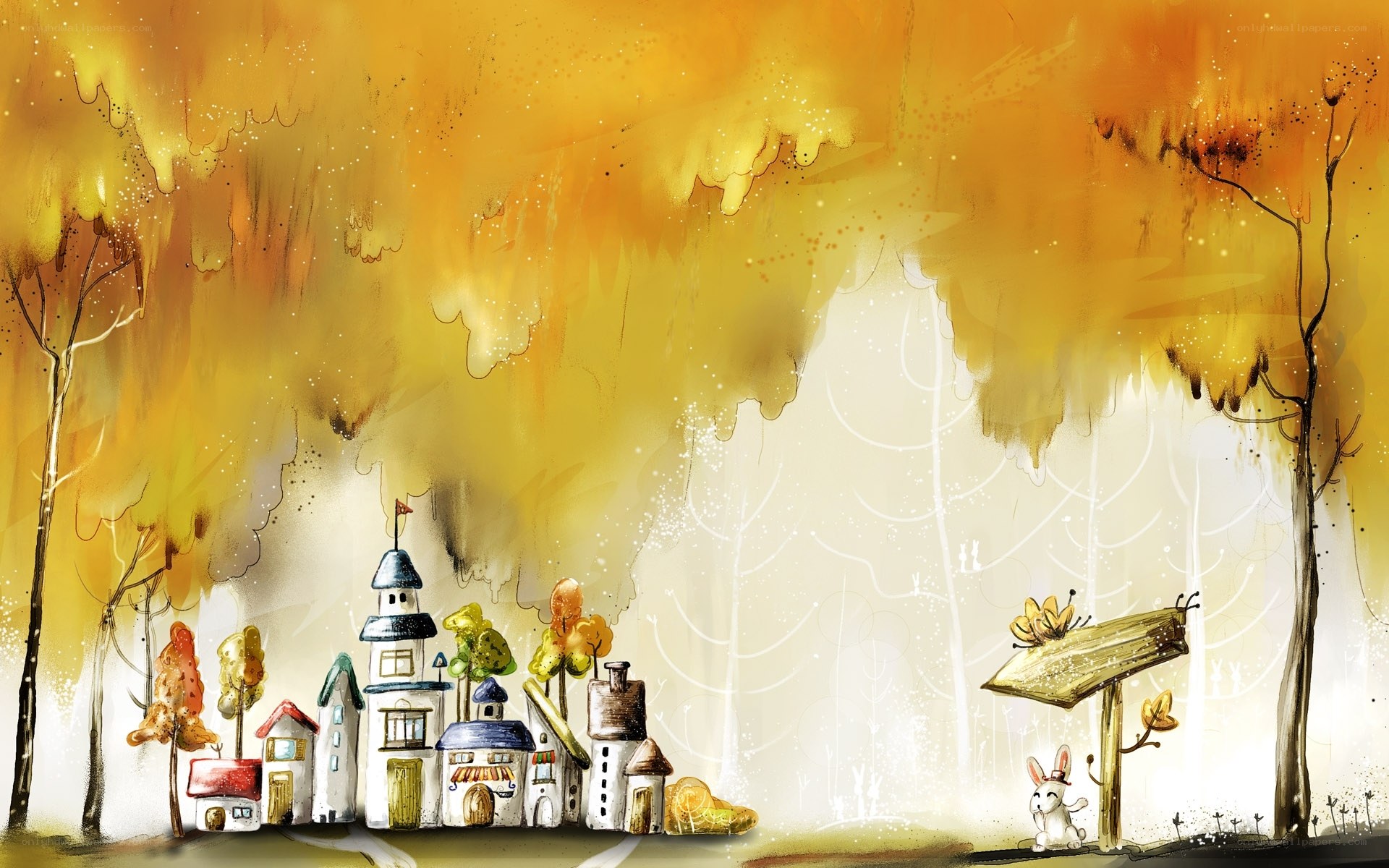 Autumn village illustration