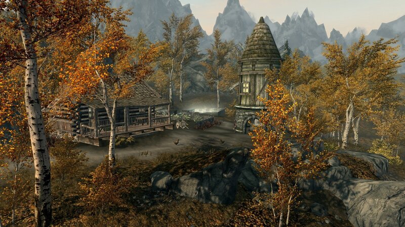 Autumn village in mountain valley