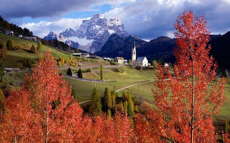Autumn village in the Alps