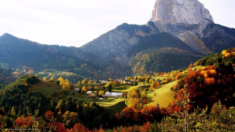 Autumn village in the mountains