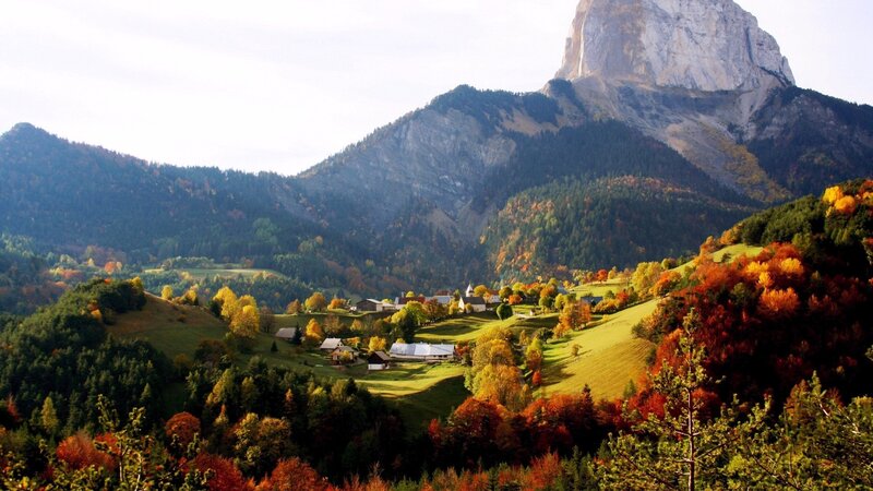 Autumn village in the mountains