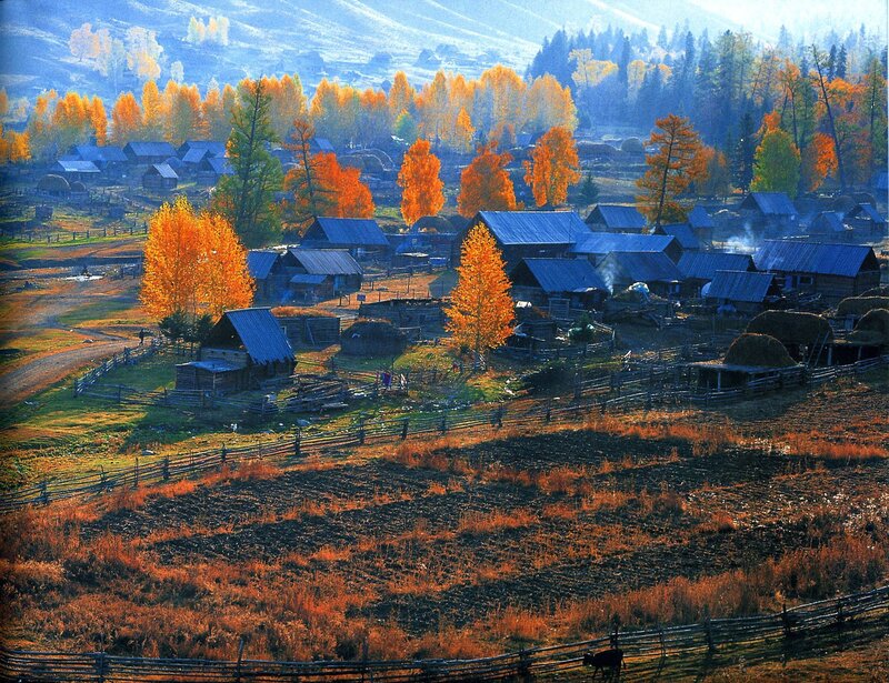 Autumn village in the mountains