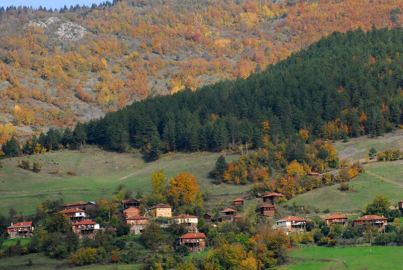 Autumn village in the mountains