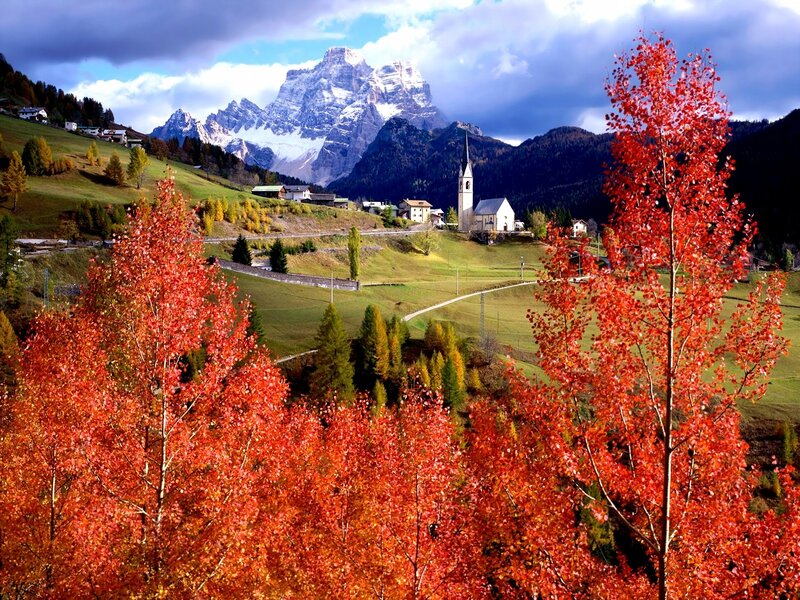 Autumn village in the mountains