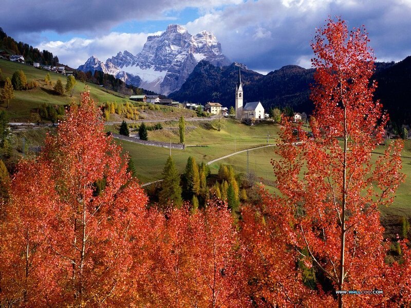 Autumn village in the mountains