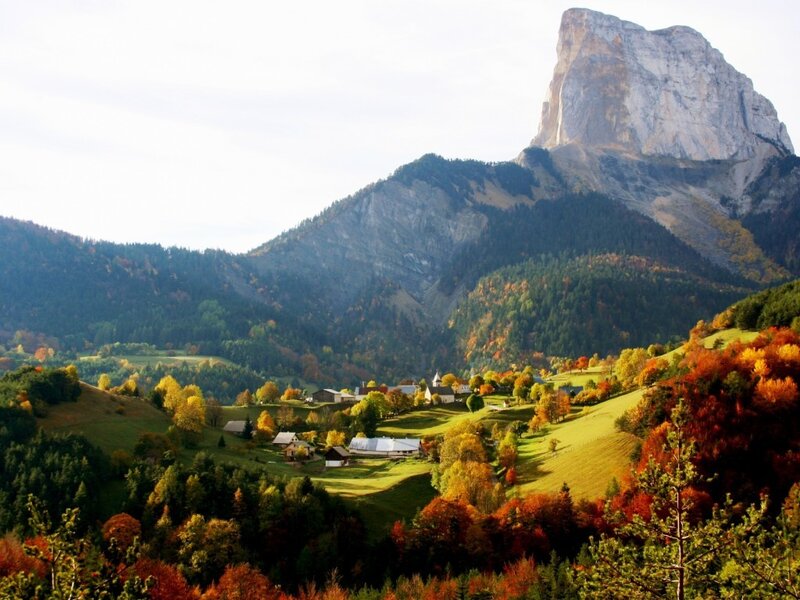 Autumn village in the mountains