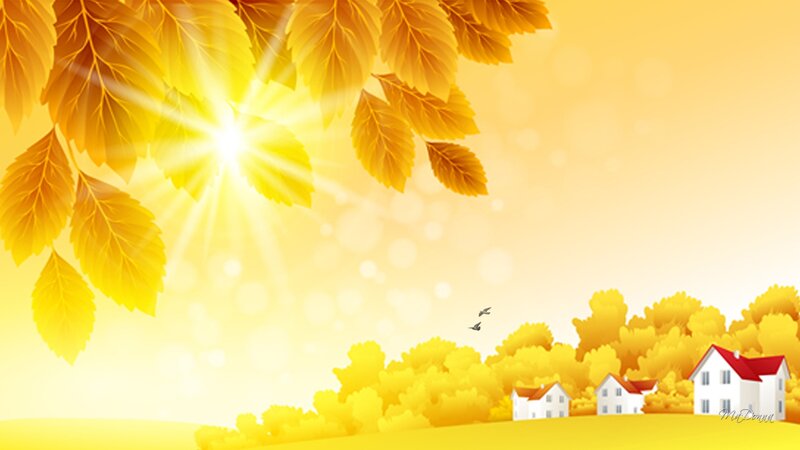 Autumn Village Landscape — Yellow, Serene