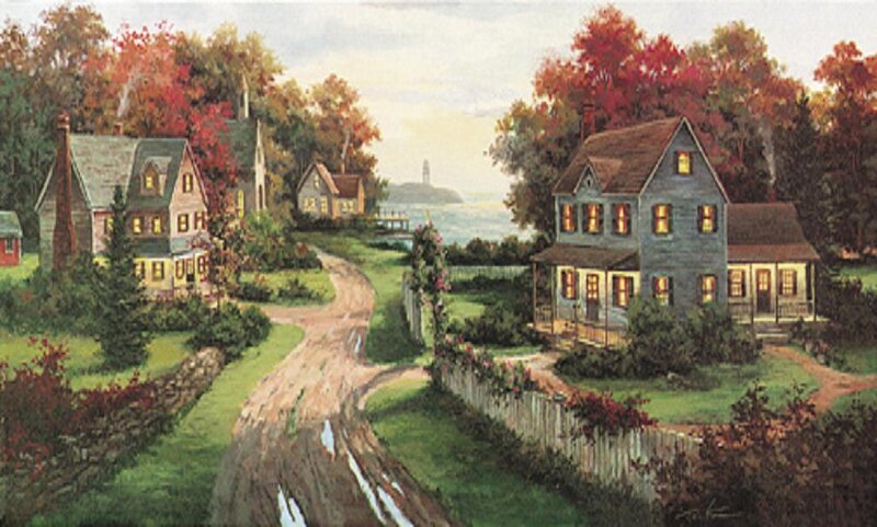 Autumn Village Scene — Green