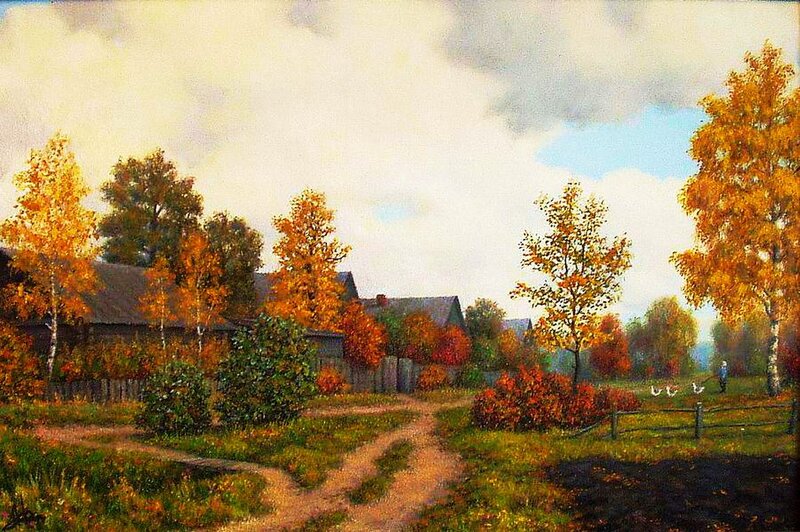 Autumn Village Scene — Orange