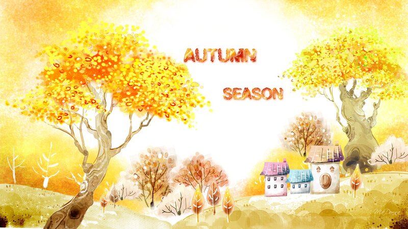 Autumn Village Scene — Yellow, Serene