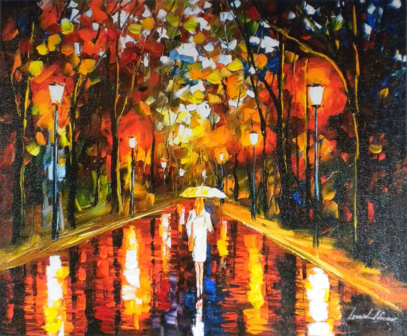 Autumn walk in the rain