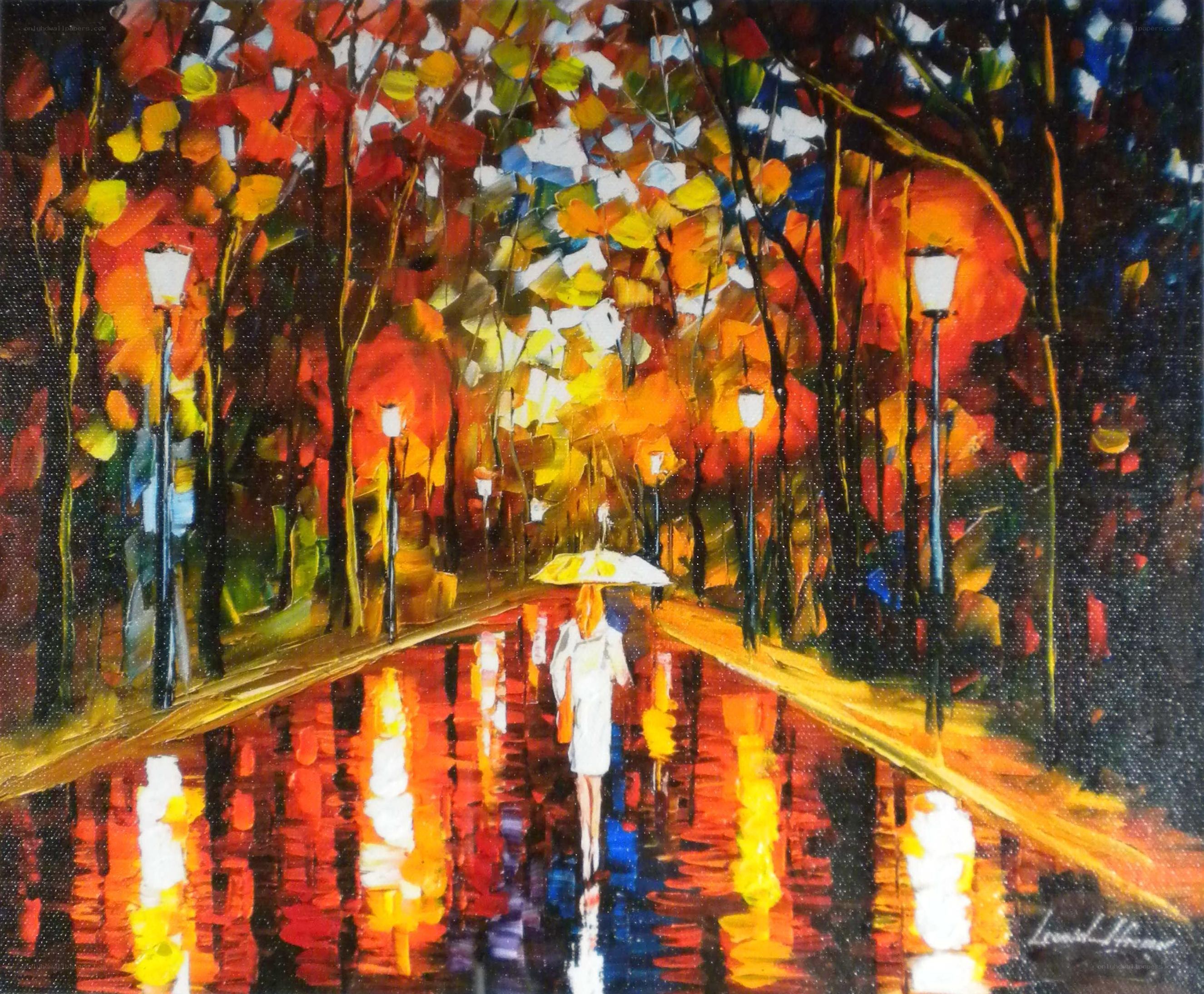 Autumn walk in the rain