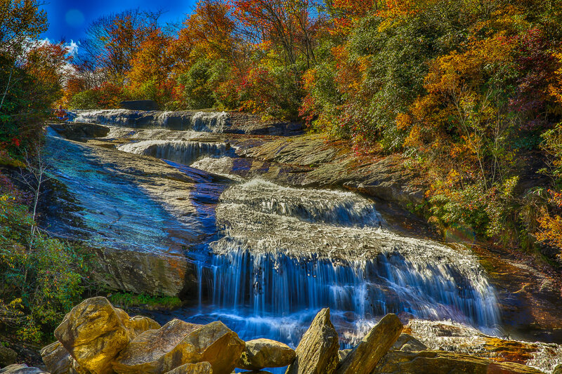 Autumn Waterfall — Blue, Serene, Photograph