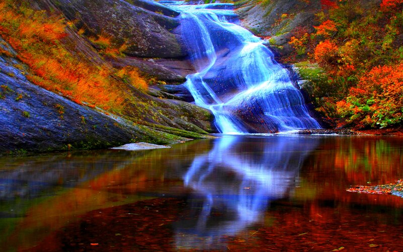 Autumn Waterfall — Blue, Serene