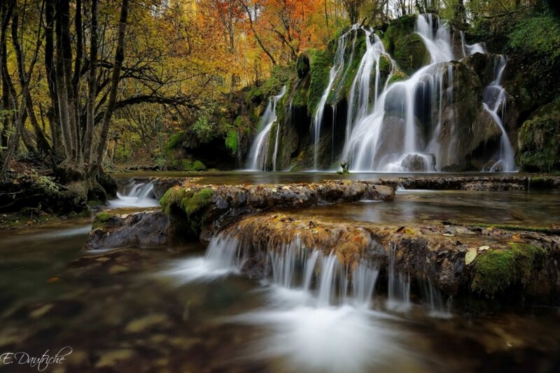 Autumn Waterfall — Green, Serene, Photograph, Forest