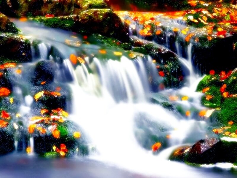 Autumn Waterfall — Green, Serene