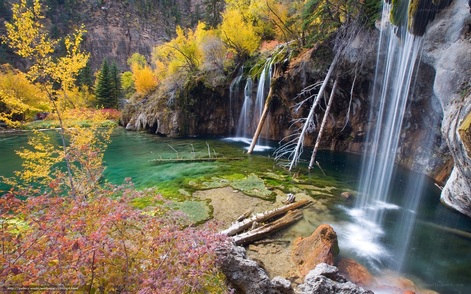 Autumn waterfall in canyon