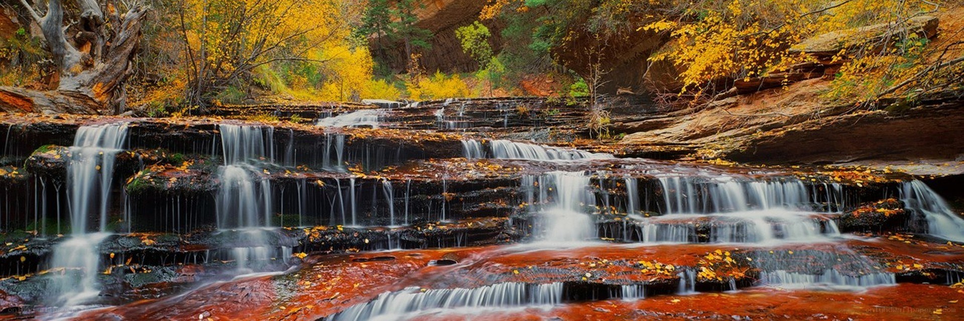 Autumn waterfall in canyon