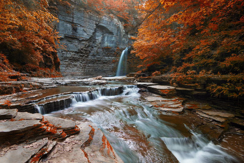 Autumn Waterfall in Canyon — Orange