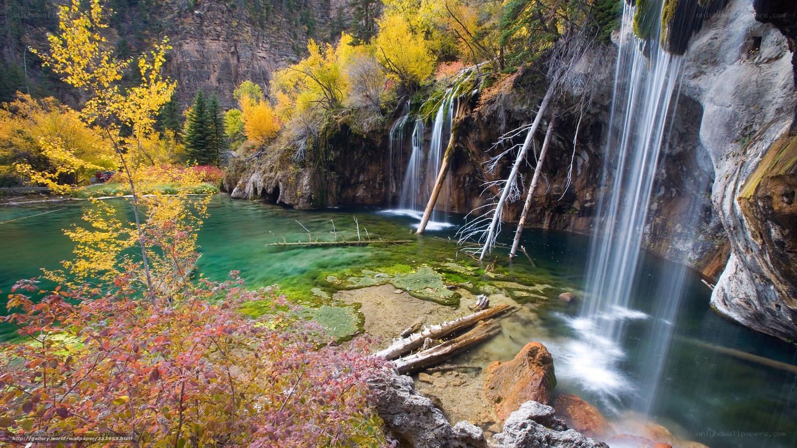 Autumn waterfall in canyon