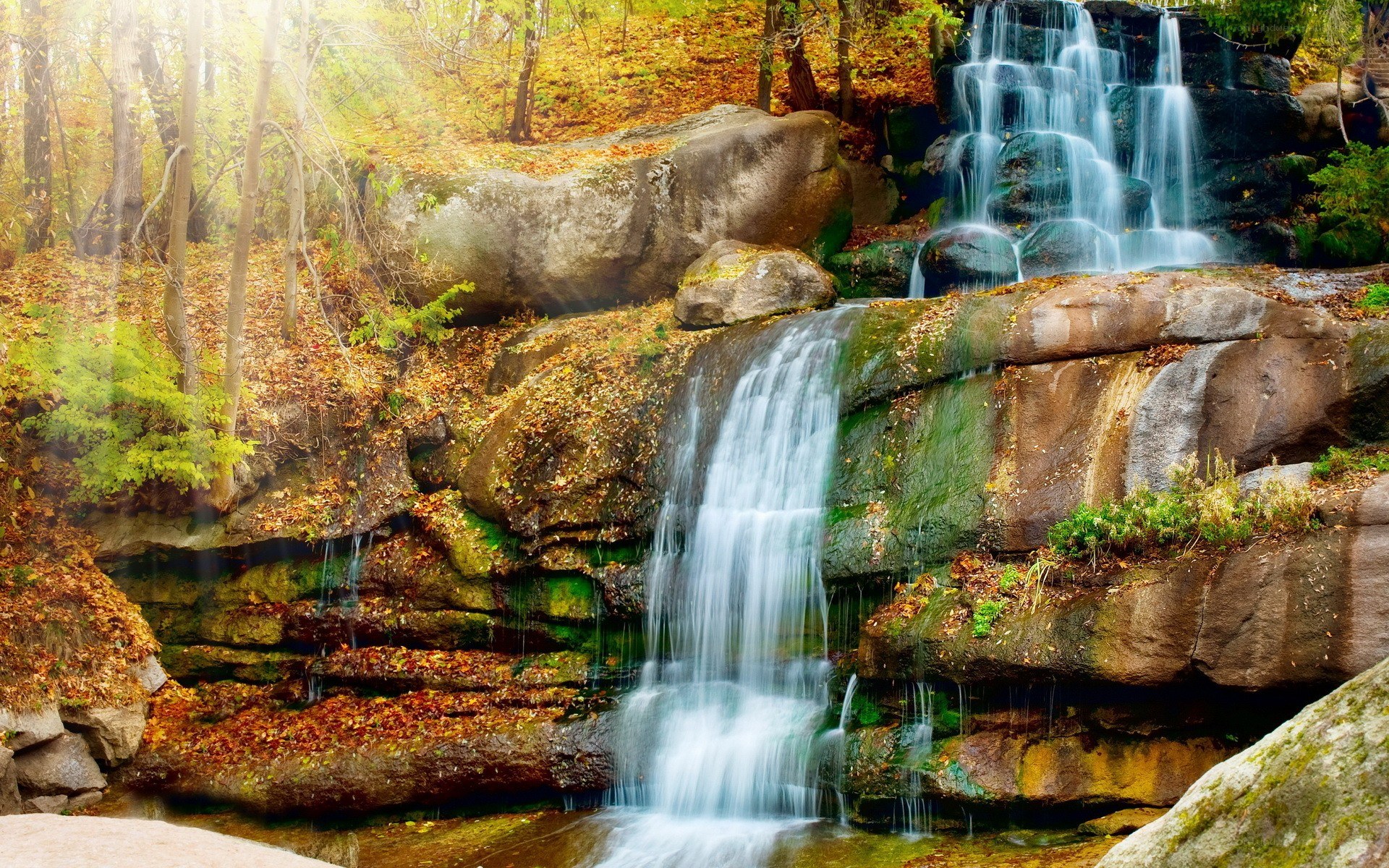 Autumn waterfall in forest
