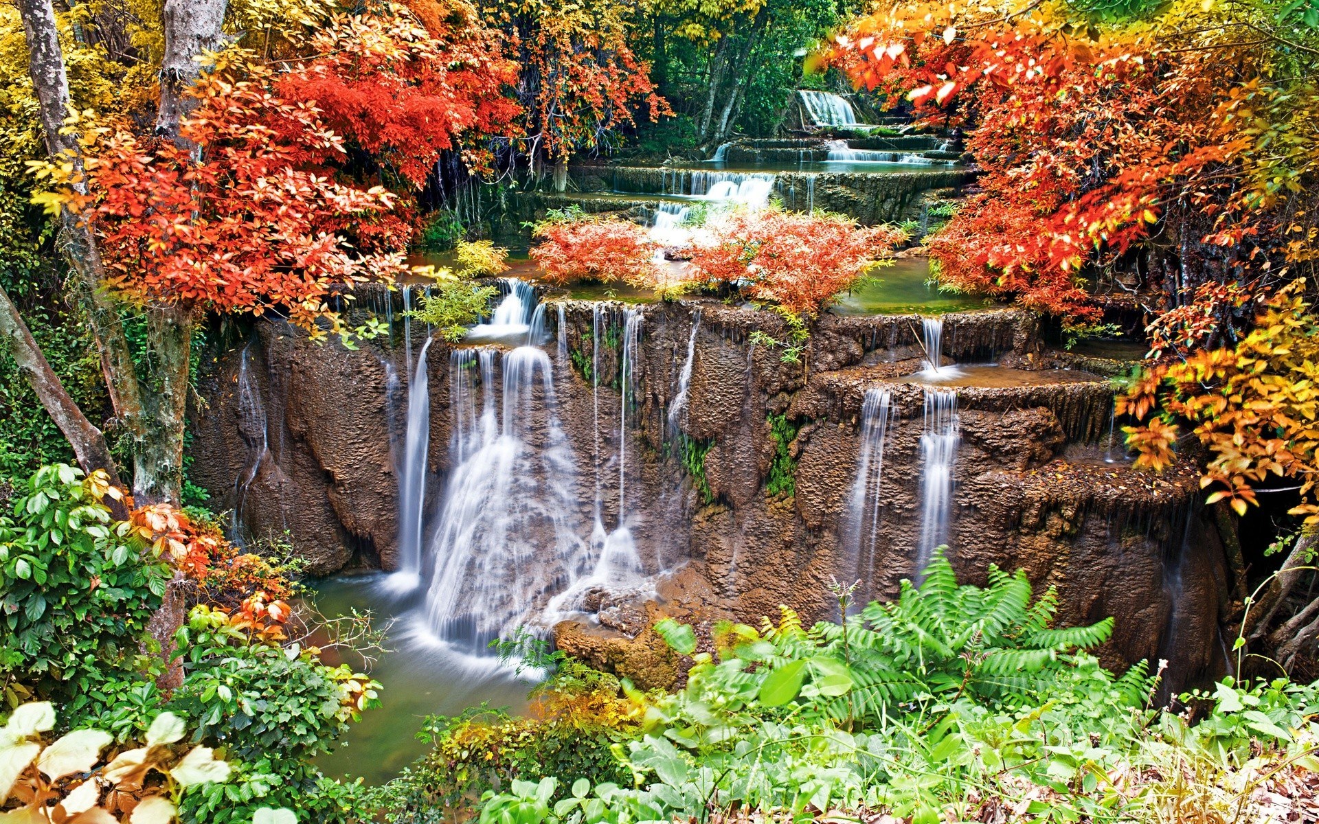 Autumn waterfall in forest