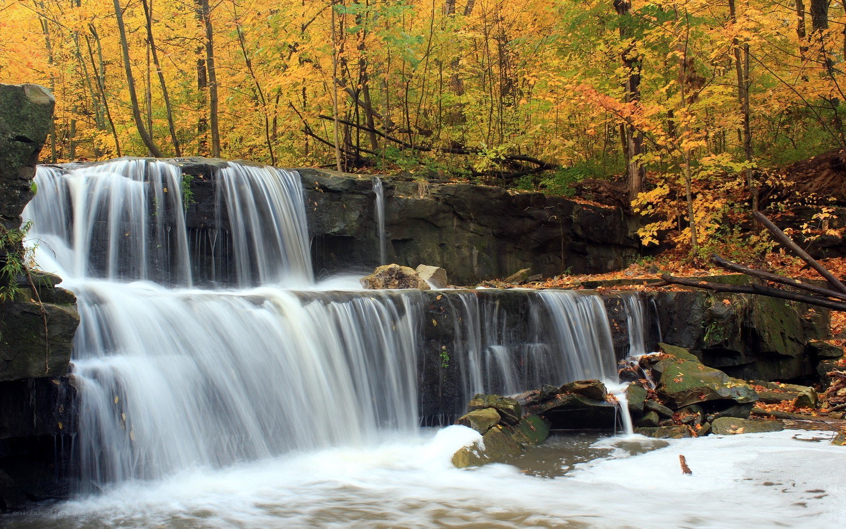 Autumn waterfall in forest