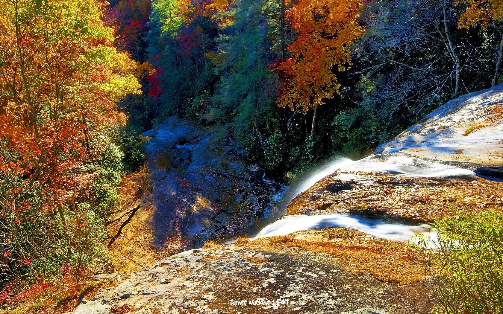 Autumn waterfall in forest