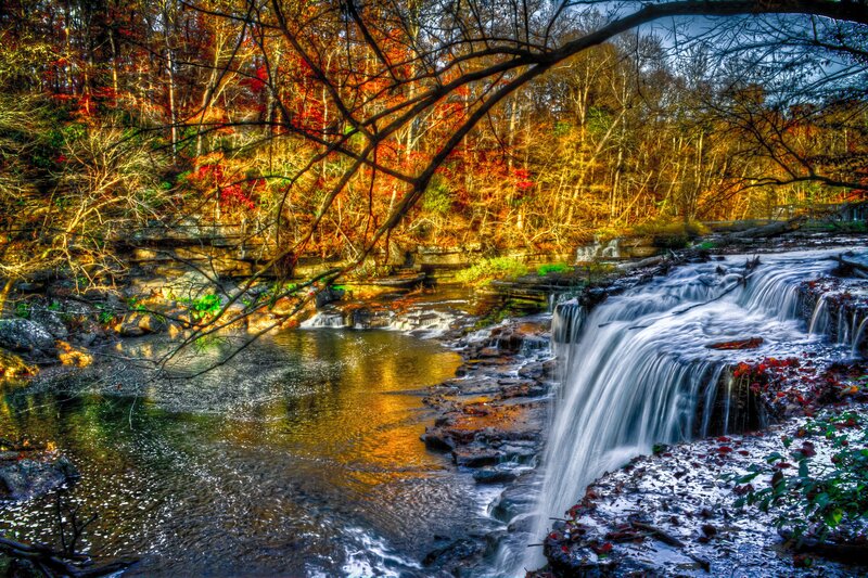 Autumn waterfall in forest