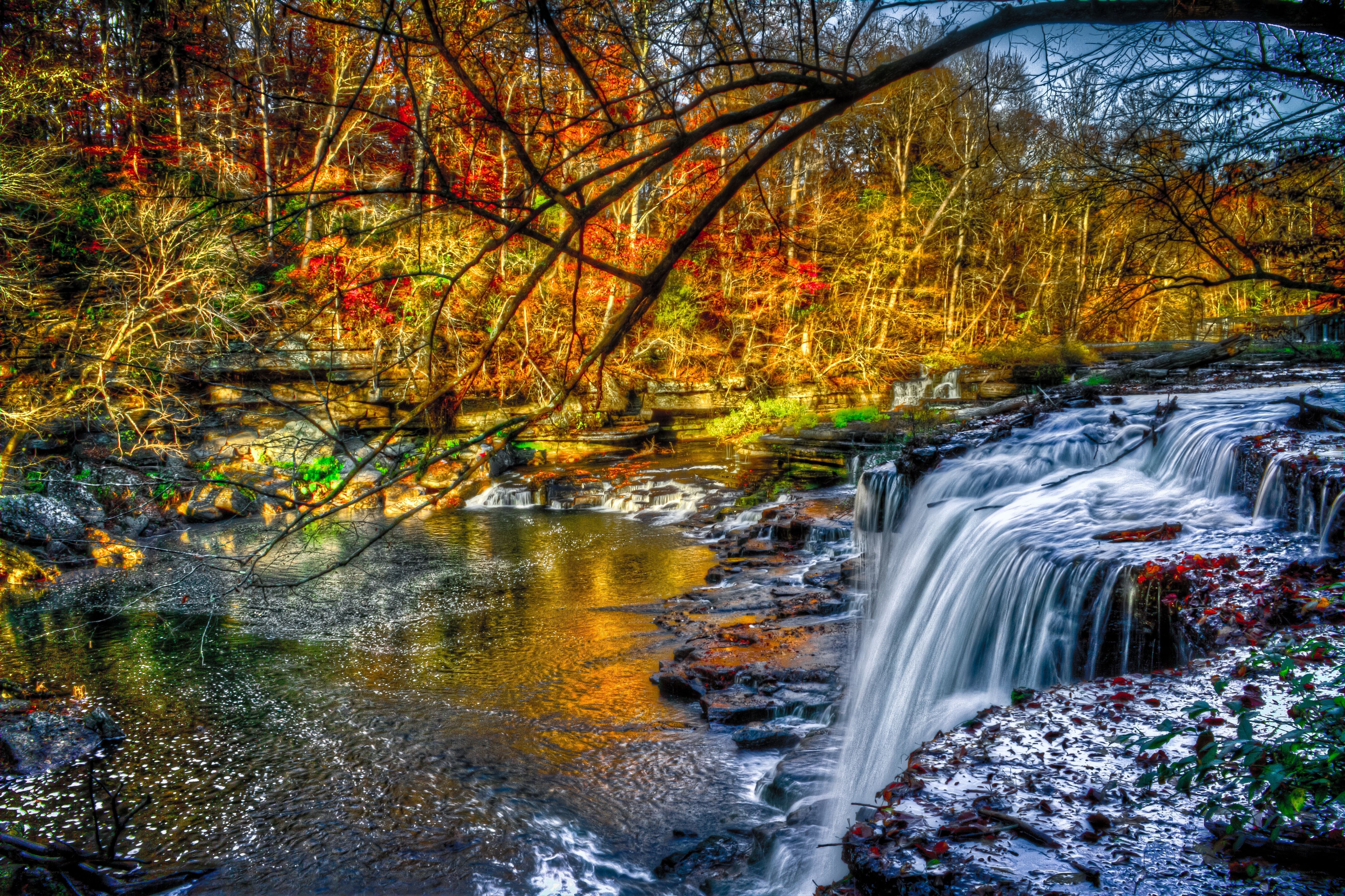 Autumn waterfall in forest