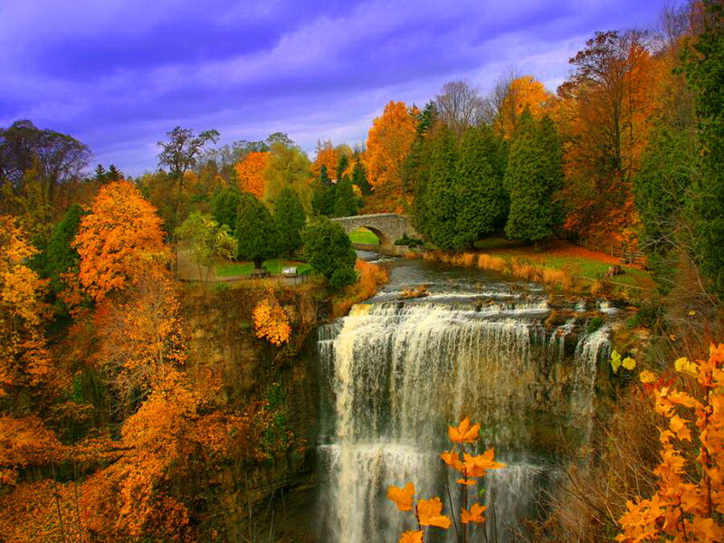 Autumn Waterfall Landscape — Orange, Dramatic