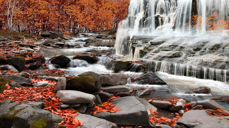 Autumn Waterfall Landscape — Orange