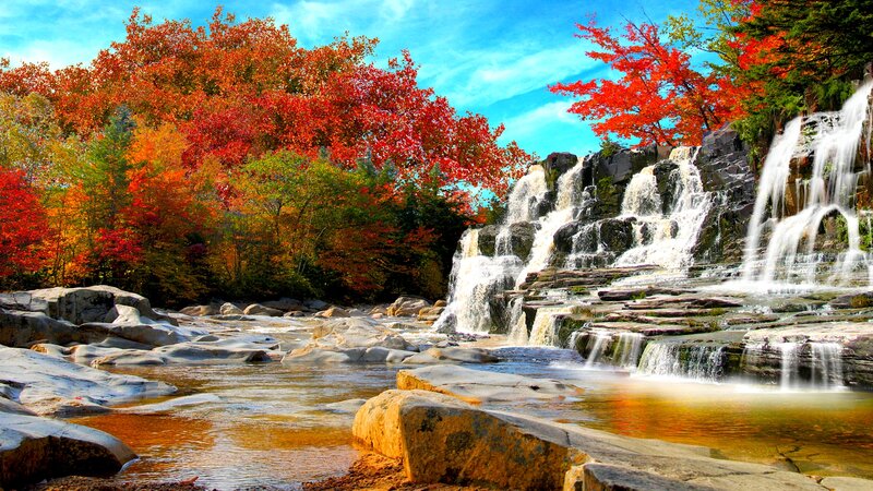 Autumn Waterfall Landscape — Red