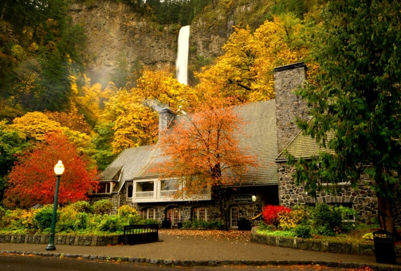 Autumn waterfall lodge
