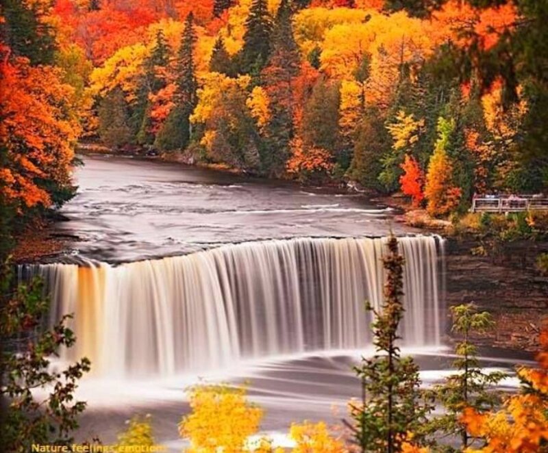 Autumn Waterfall — Orange, Serene, Photograph, River