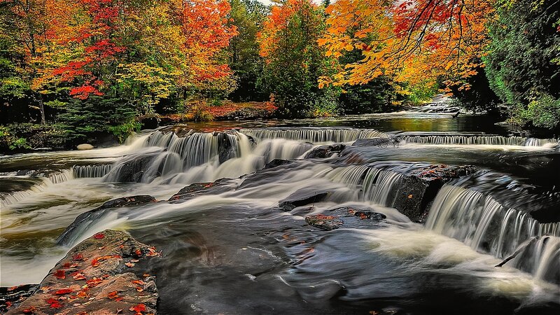 Autumn Waterfall — Orange, Serene, Photograph