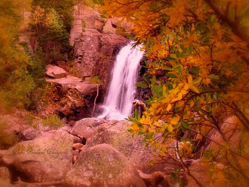 Autumn Waterfall — Orange, Serene, Photograph, Trees, Rocks, Falling Water