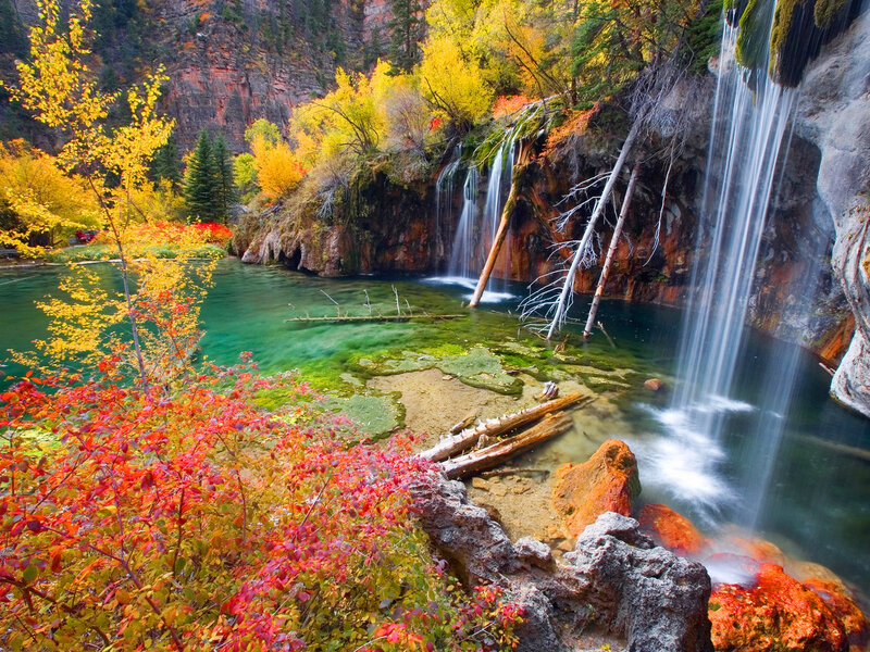 Autumn Waterfall Pool — Green