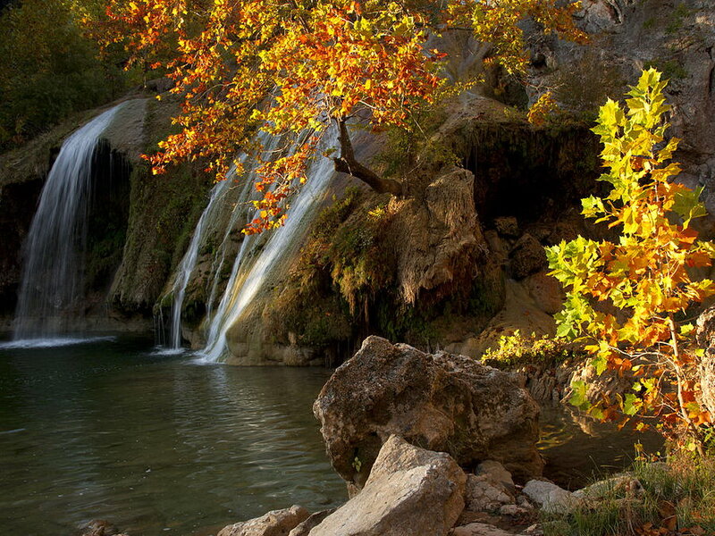 Autumn Waterfall Scene — Orange