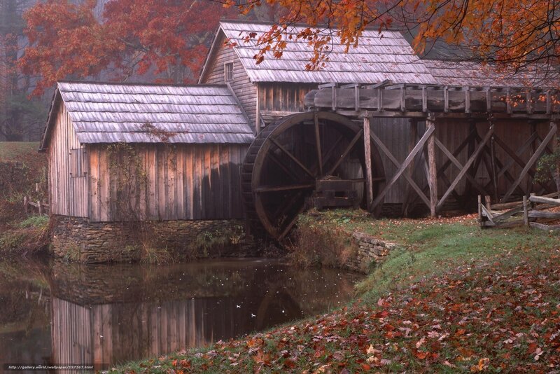 Autumn watermill scene