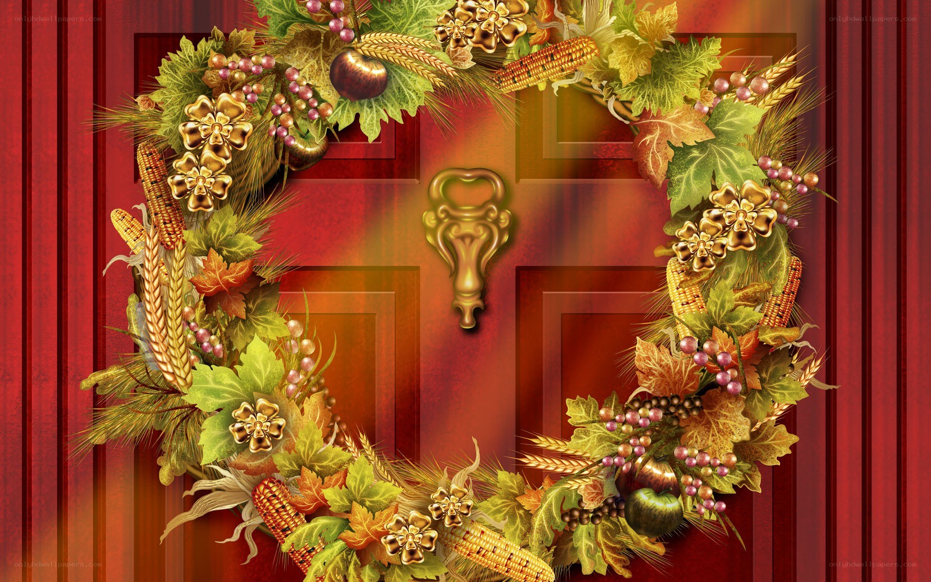 Autumn wreath on a door