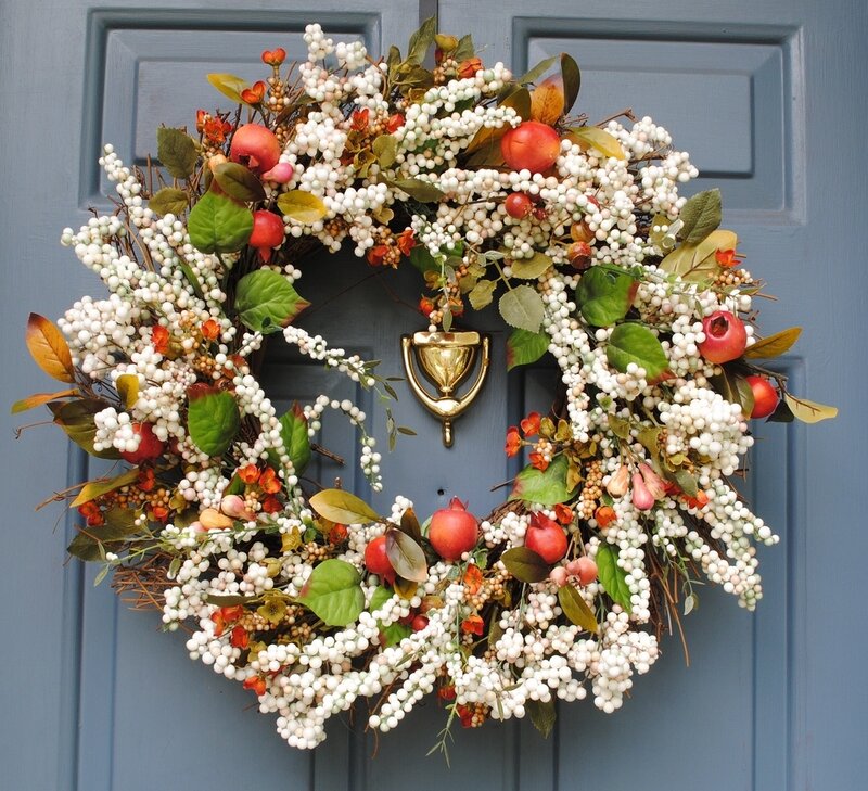 Autumn Wreath on Door — White
